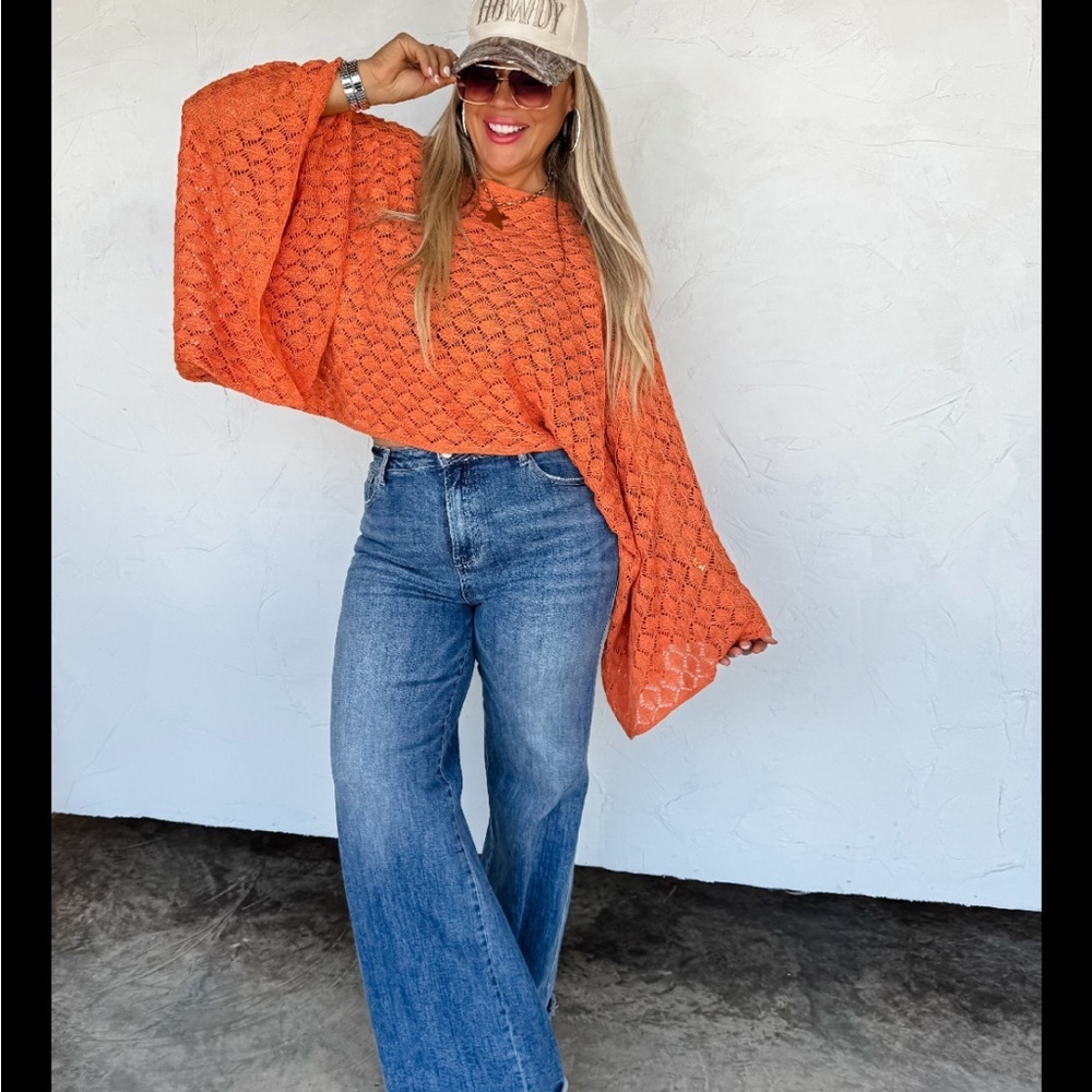 Festival Vibrant Orange Flare Sleeve Sweater one size